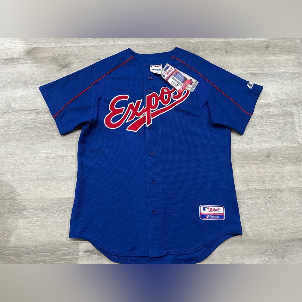 K122 NWT Majestic Montreal Expos Home Blue Batting Practice Jersey Size M 1990s